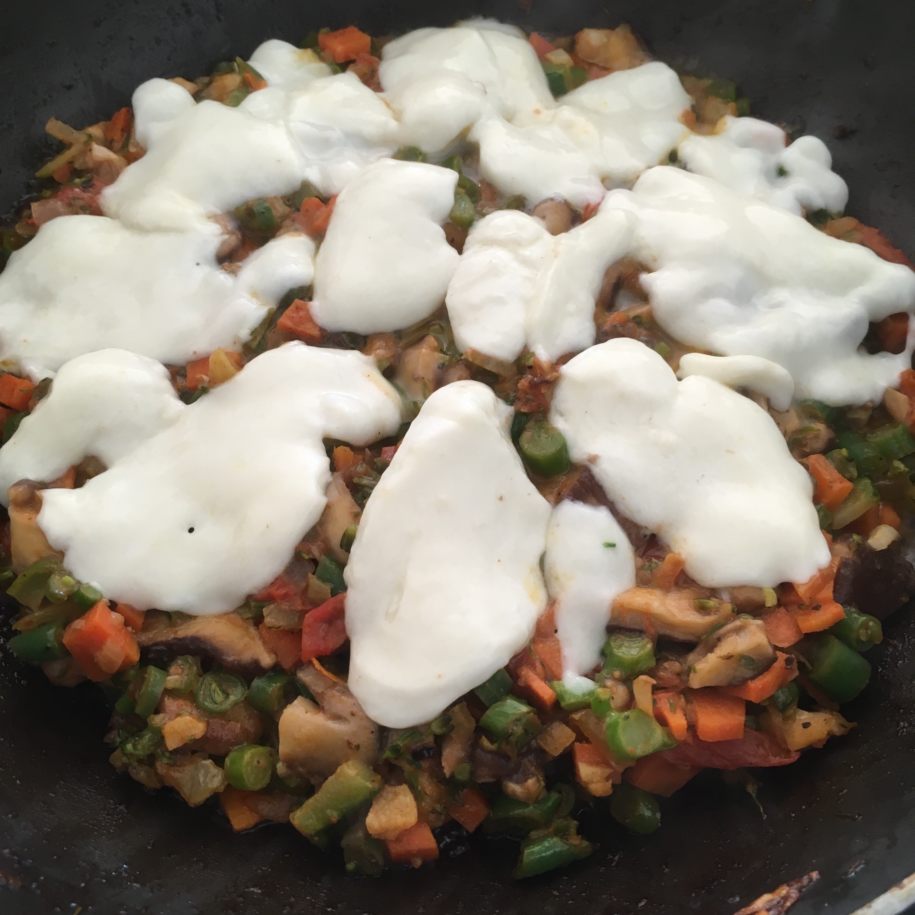 Slow fried veg with layer of mozzarella